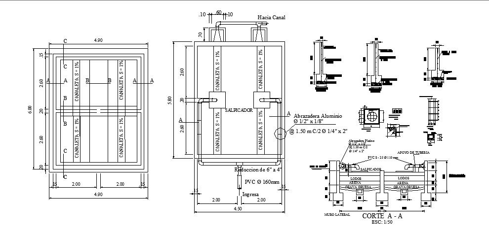 Municipal dry bed sewer system cad structure details dwg file