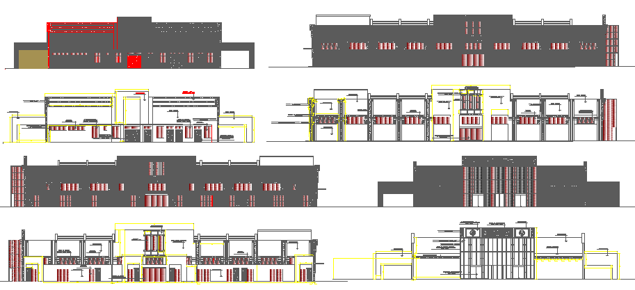 Municipal market all sided elevation and section details dwg file