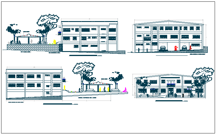 Municipal office building elevation and section view detail dwg file