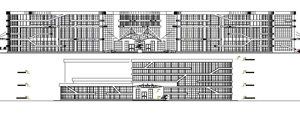 Municipality government building main elevation details dwg file