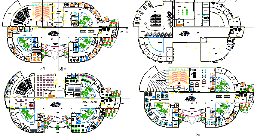 Municipality office building floor plan details dwg file
