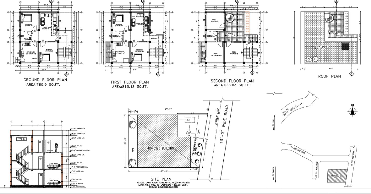 Details of 3D CAD View of East Facing 20x40 Vastu House Plans