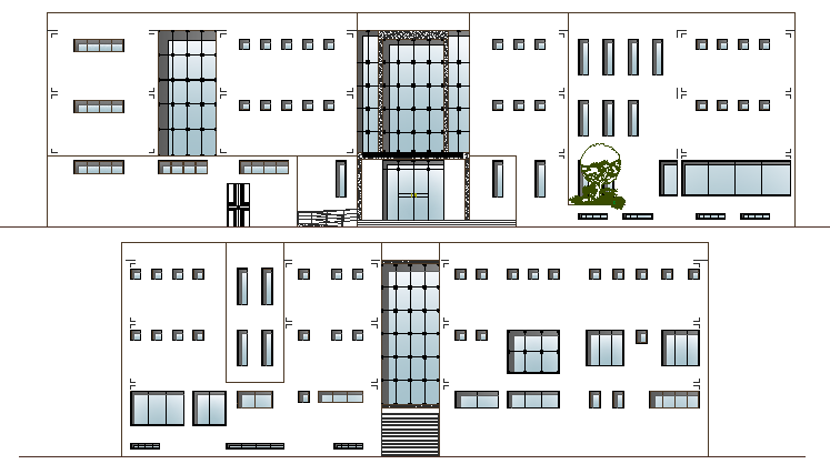 Museum Architecture Layout and Main Elevation Details dwg file