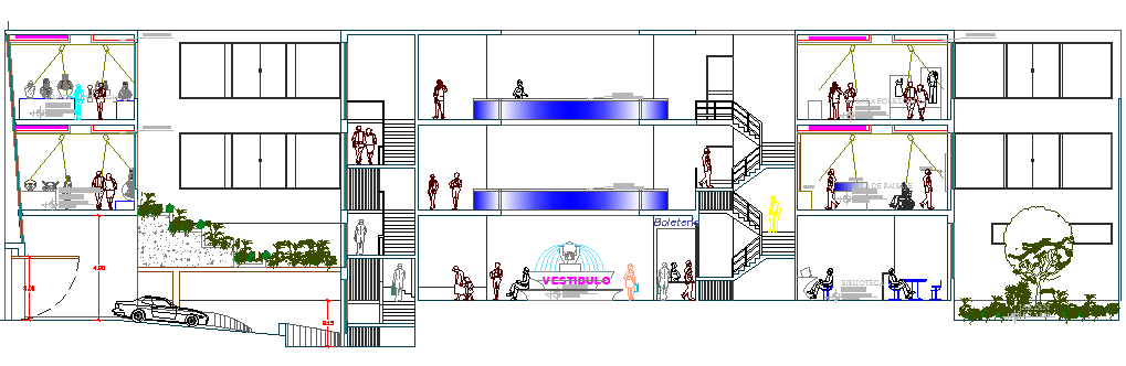 Museum Architecture Layout and Section Details dwg file