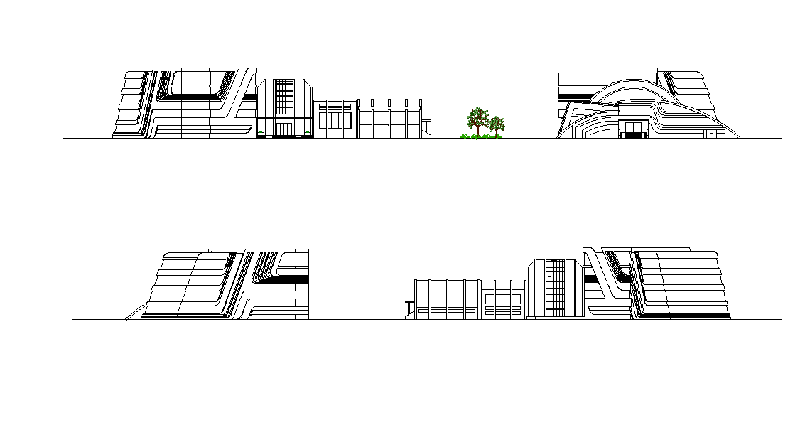 Museum Building Architecture Elevation Design DWG File