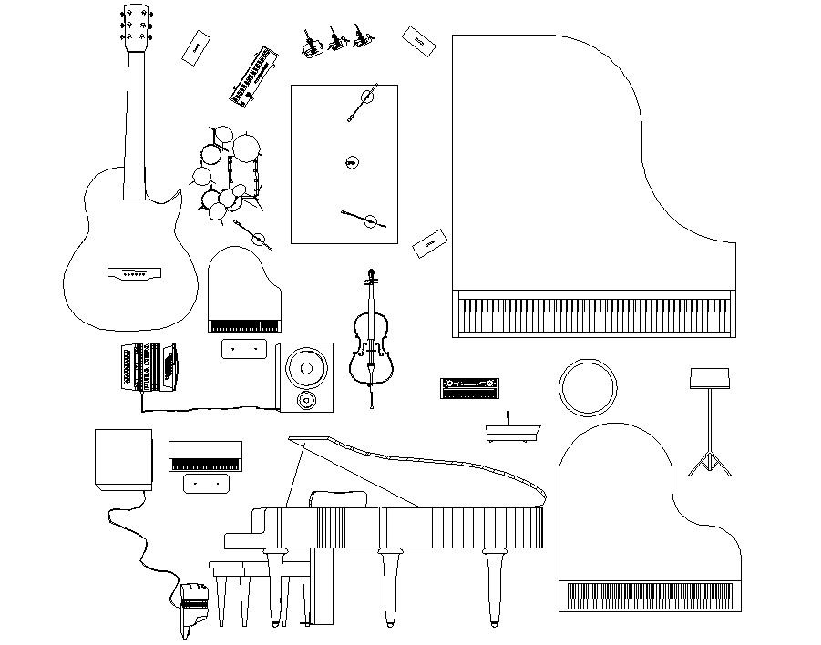 Musician Instruments CAD Blocks