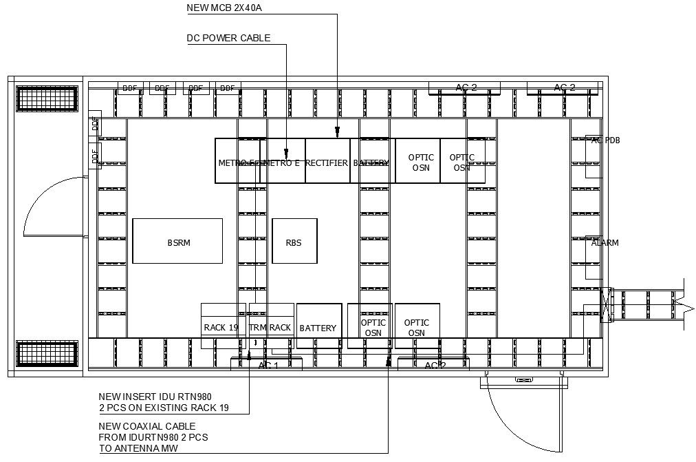NEW COAXIAL CABLE FROM IDURTN980 2 PCS TO ANTENNA MW in AutoCAD, dwg file.