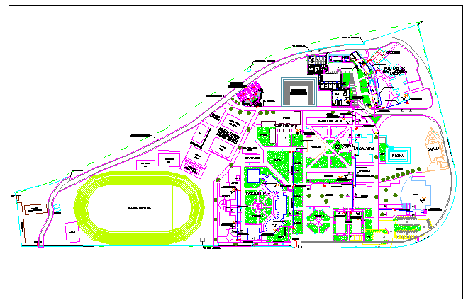 National university of town landscaping with structure details dwg file
