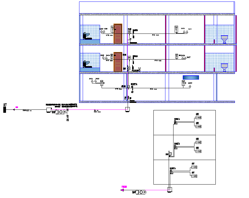 Network connection Pipe line house detail dwg file