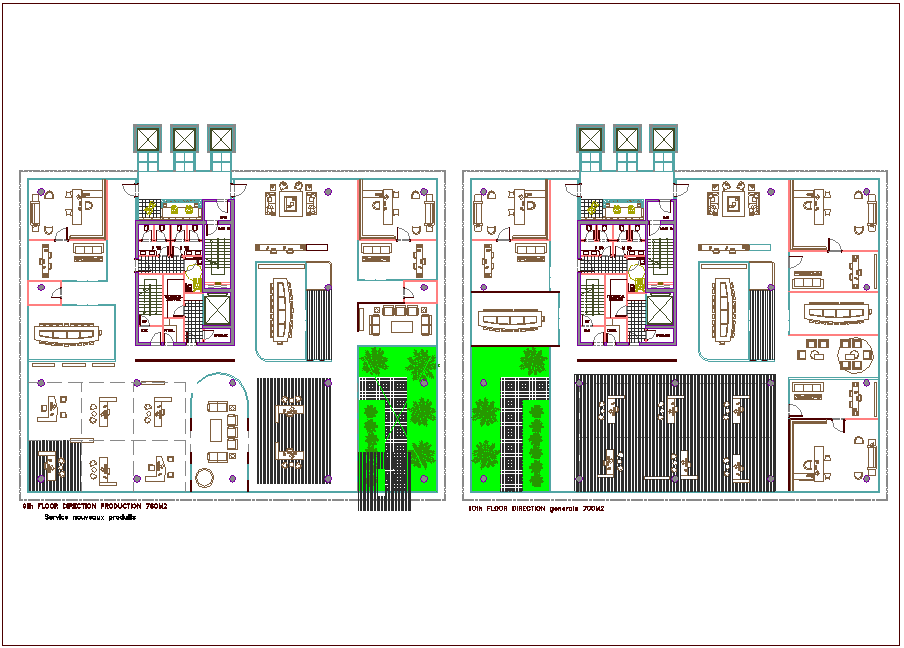 Ninth and tenth floor architectural view of bank head quarter dwg file