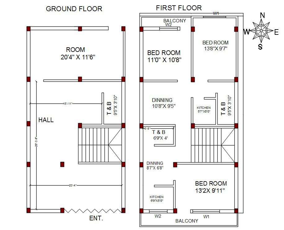 North Facing 3 BHK House Plan AutoCAD File