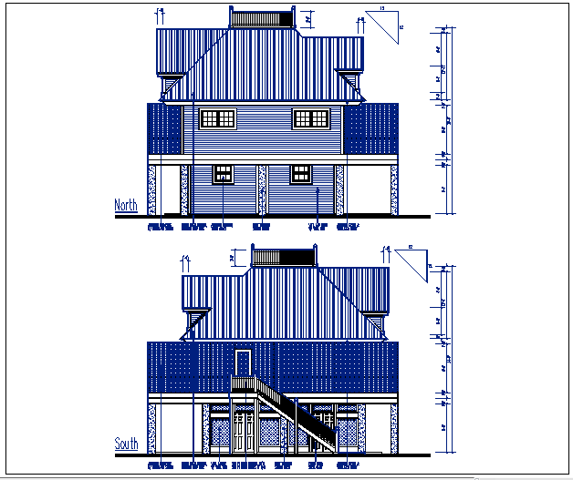 North and south elevation details with dimension details dwg file