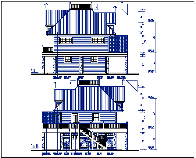 North and south elevation details with dimension details dwg files