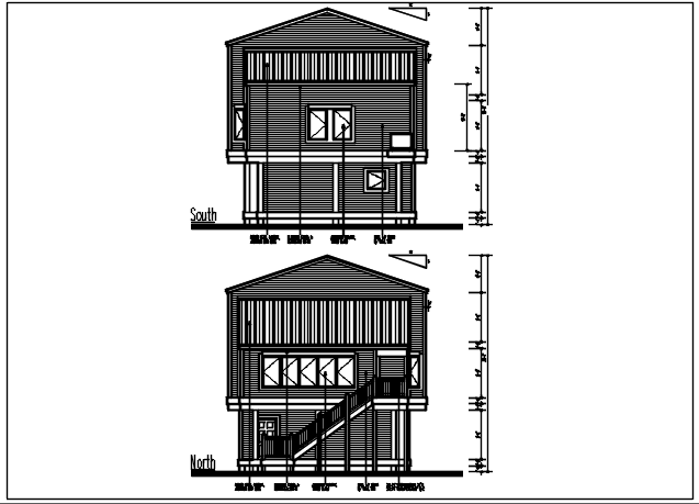North and south elevation details with dimension details dwg files