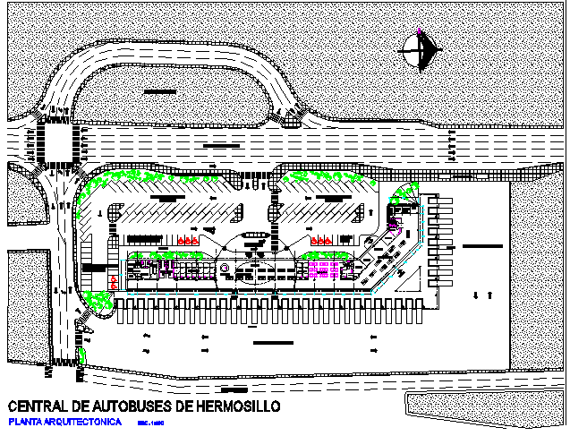 North direction Plan Central busher mosillo detail dwg file