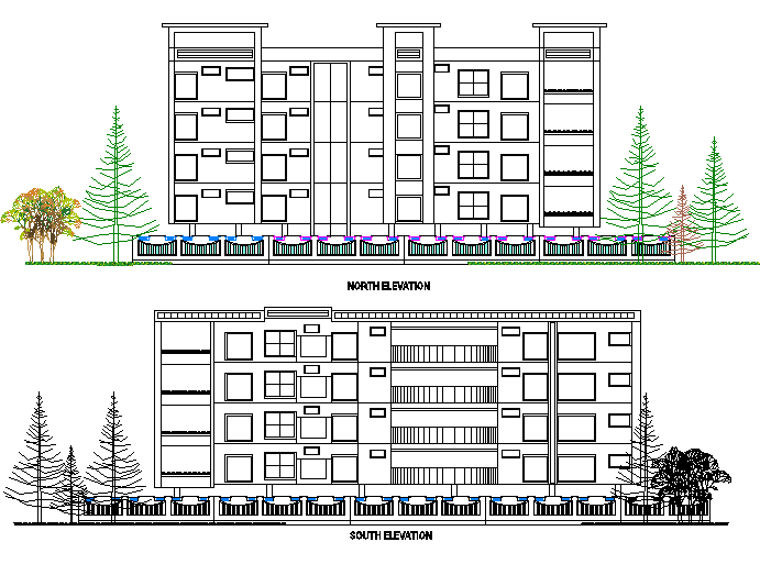 North elevation and south elevation detail dwg file