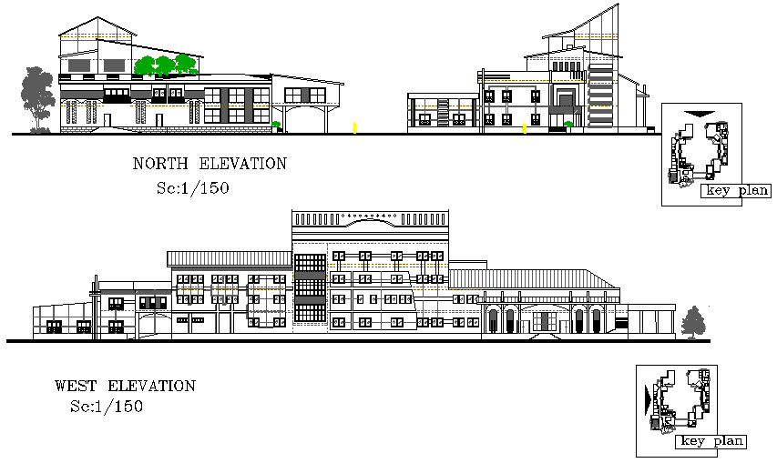 North elevation and west elevation detail dwg file