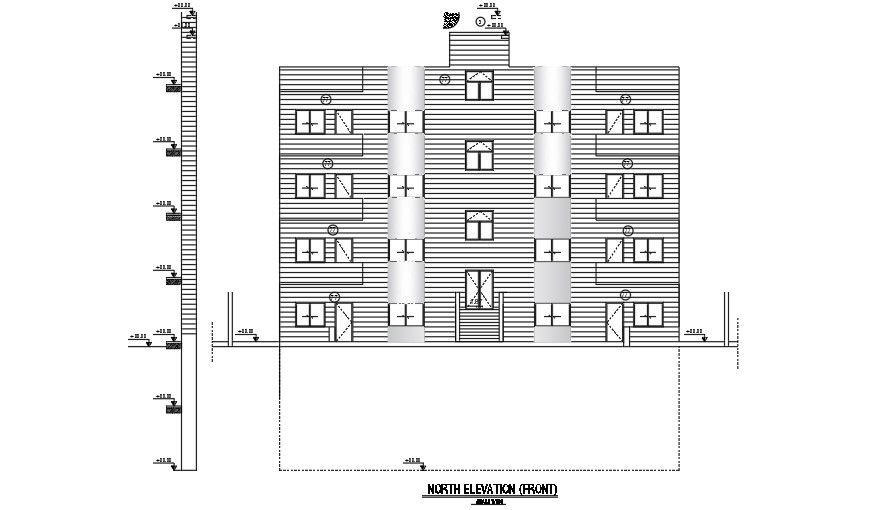 North Elevation Of 20x19 Meter 3 BHK Apartment AutoCAD File
