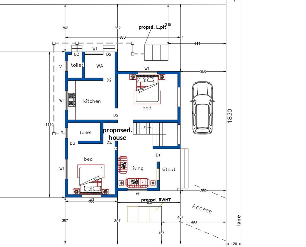 North Facing 2 BHK House Plan Download DWG File