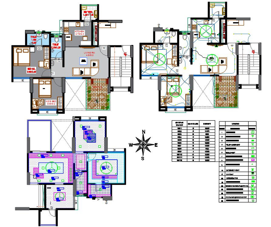 North Facing 2 BHK House With Electrical Layout Drawing DWG File