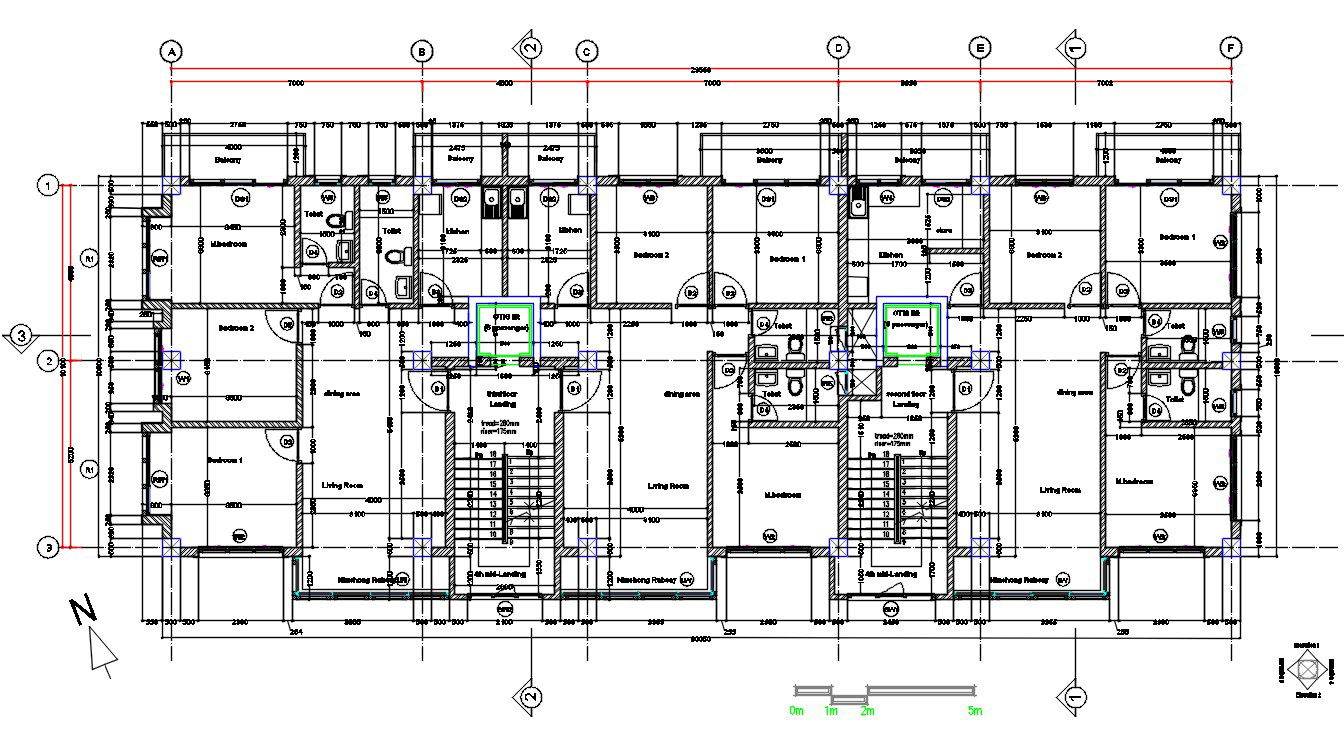 North Facing Apartment Center line Plan Drawing DWG File
