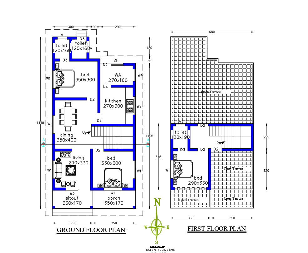 North Facing Townhouse Plan CAD Drawing Download DWG File