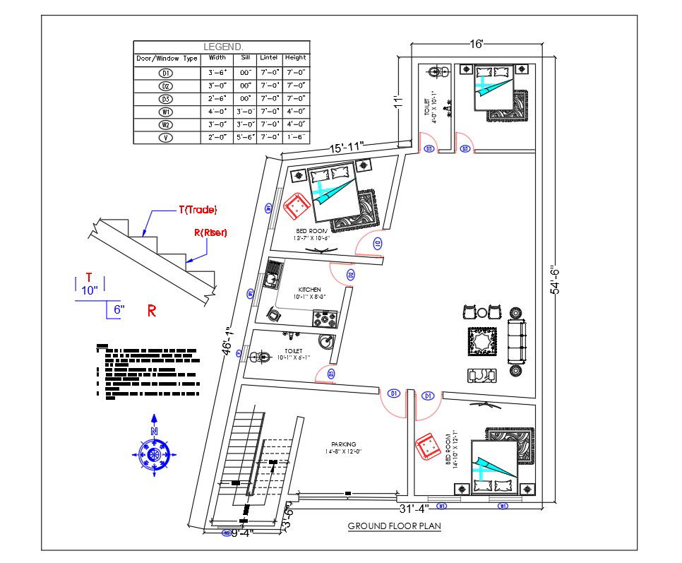 North Facing Townhouse Plan Drawing DWG File