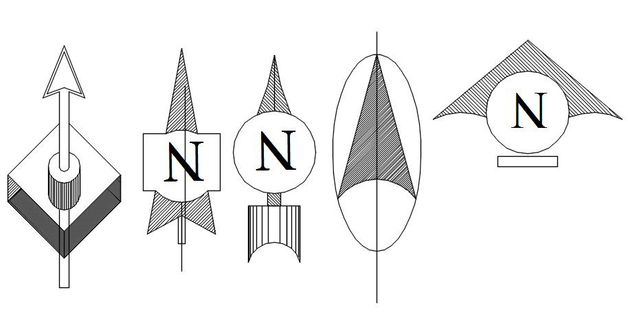 North direction symbols design in AutoCAD 2D, dwg file, CAD file