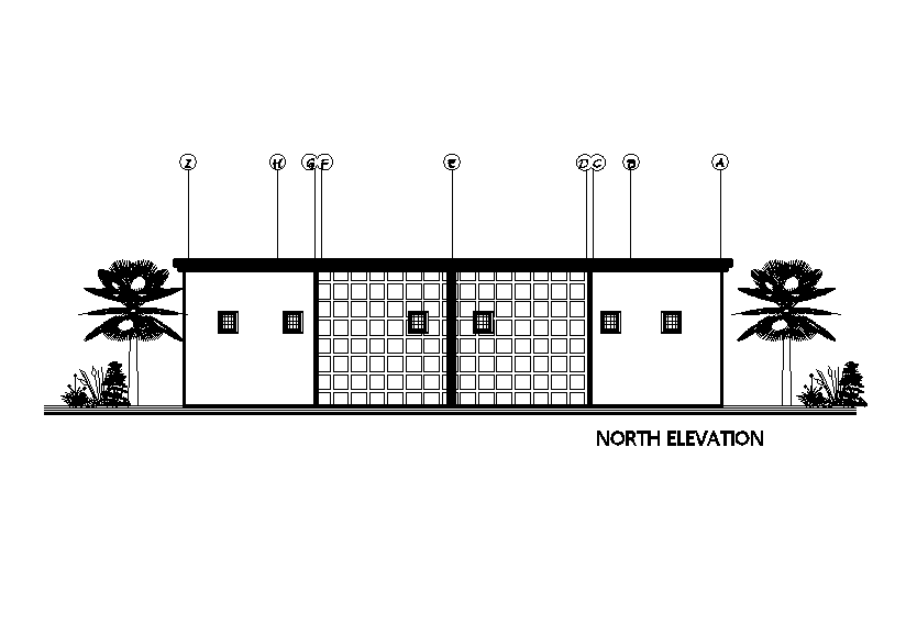 North side elevation of 18x20m twin house plan is given in this Autocad drawing file. Download now.