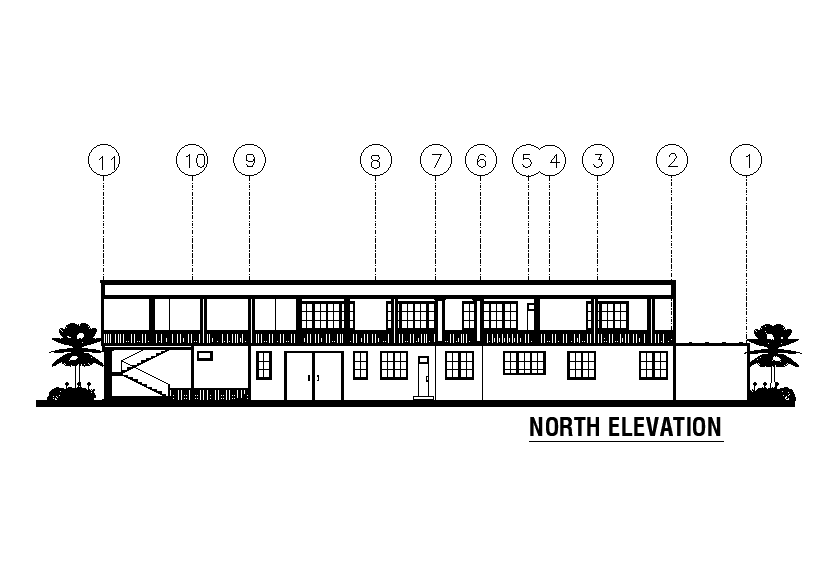 North side elevation of 40x26 house plan is given in this Autocad drawing file. Download now.