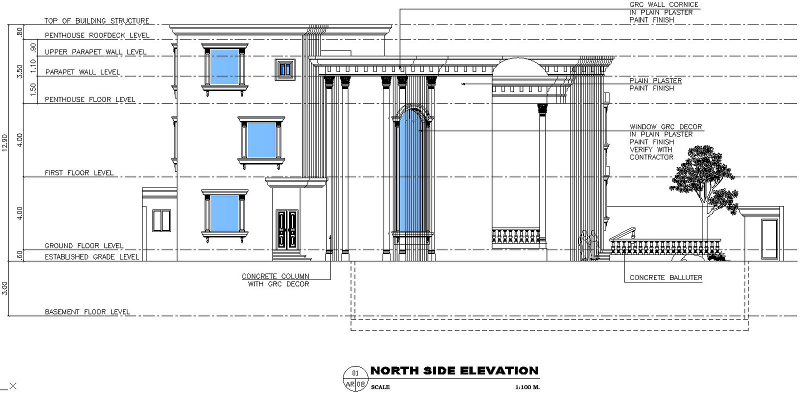 North side elevation of pent house AutoCAD drawing