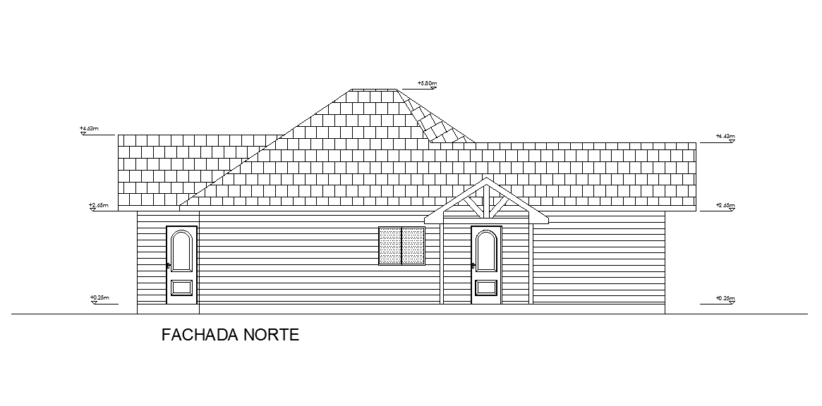 North side elevation view of 23x13m house building is given in this Autocad drawing file.Download now.