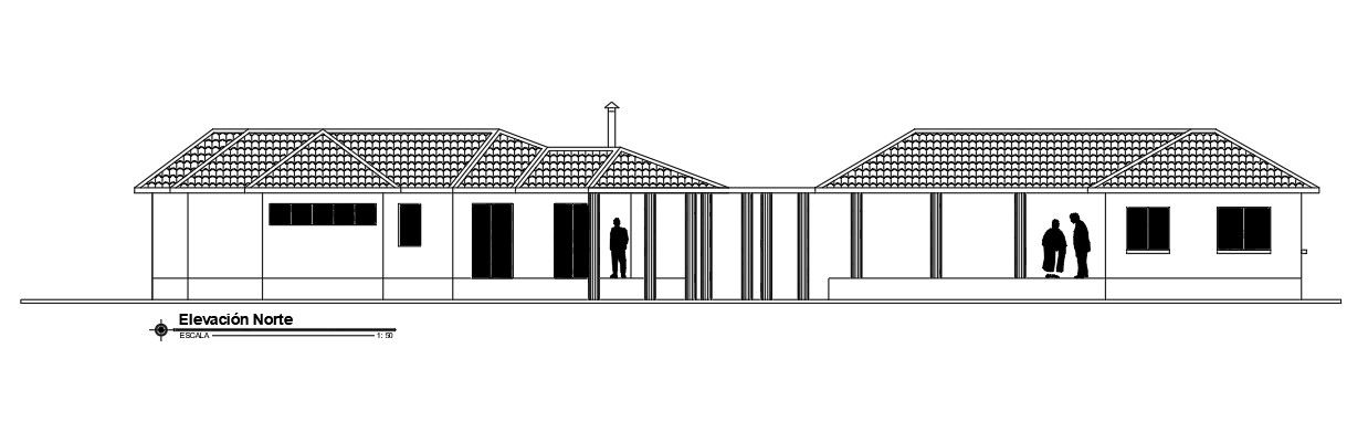 North side elevation view of 73’x73’ house building is given in this Autocad drawing file.Download now.