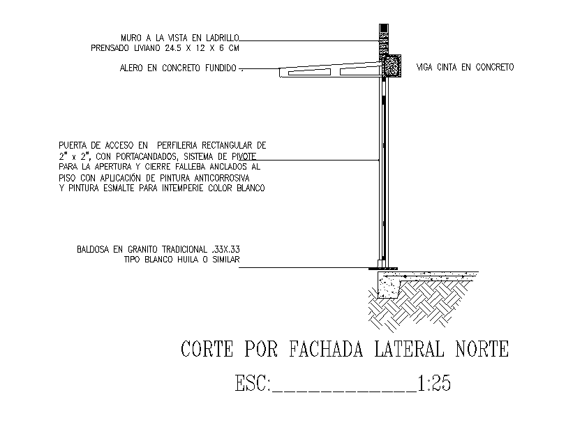 Northside façade section detail stated in this 2d AutoCAD drawing file. Download this 2d AutoCAD drawing file.
