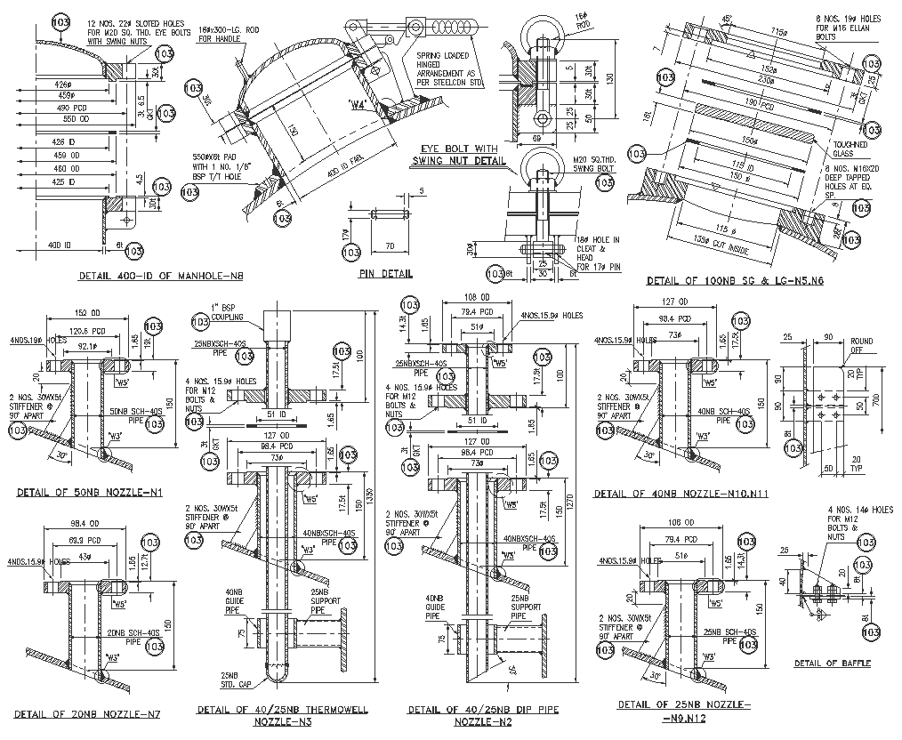 Nozzle and Baffle and Manhole Section Detail DWG AutoCAD file