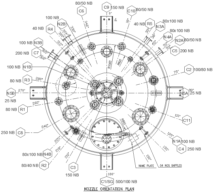 Nozzle orientation plan detail DWG AutoCAD drawing