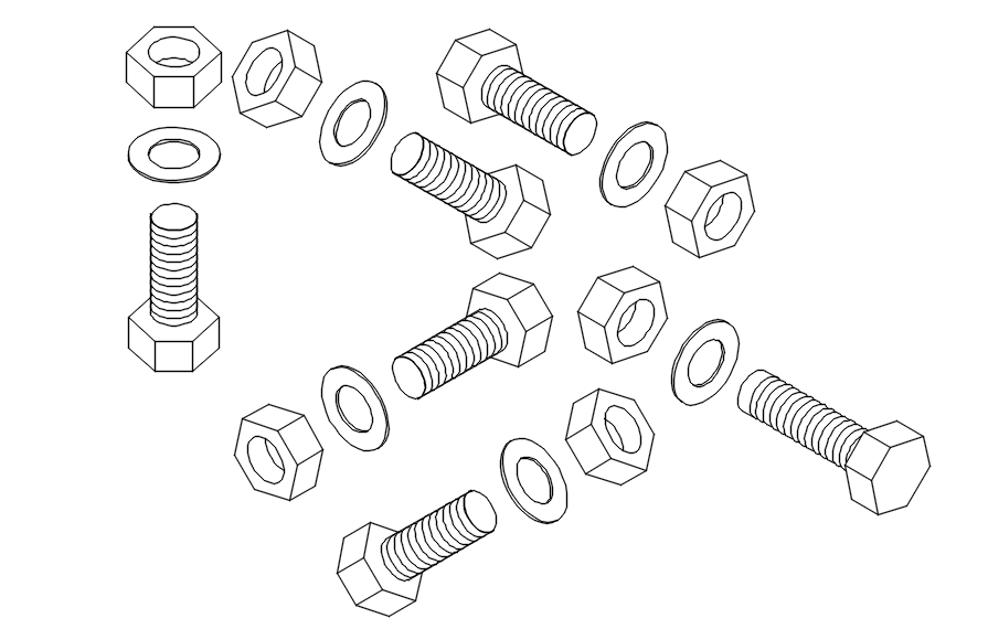 Nuts and bolts design in detail AutoCAD drawing, dwg file, CAD file