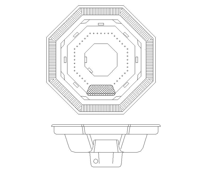 Octagonal shape sinks detail elevation 2d view layout autocad file