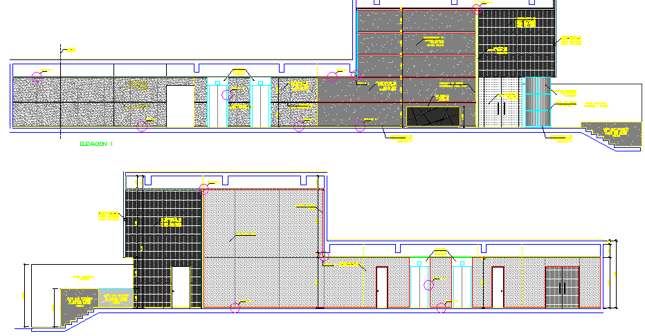 Office 2d elevation containing material concrete detailing dwg file