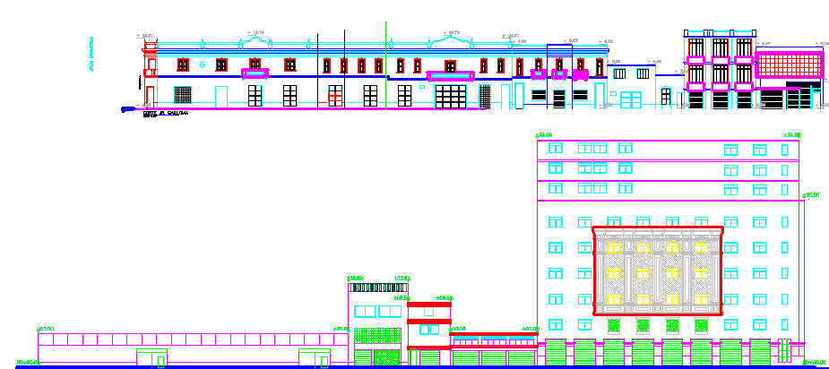 Office 2d elevation details dwg file and building design