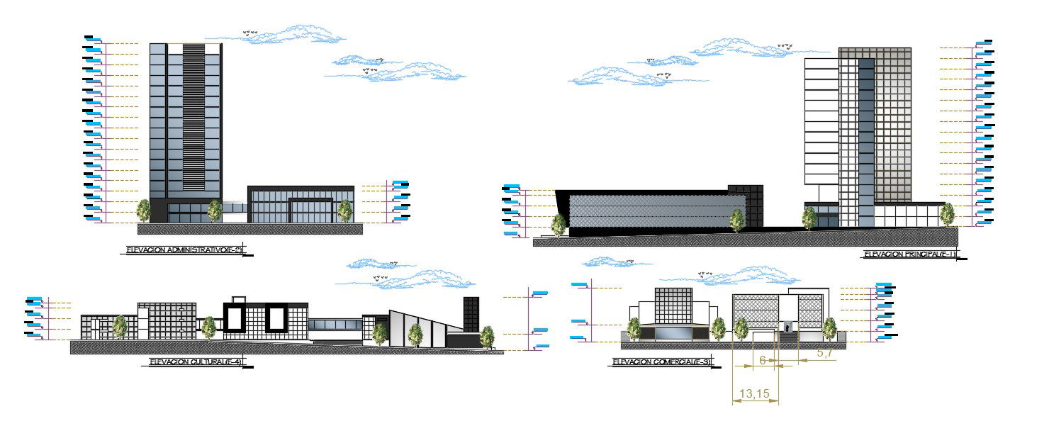 Detailed Elevation Design for Office in AutoCAD DWG Drawing File