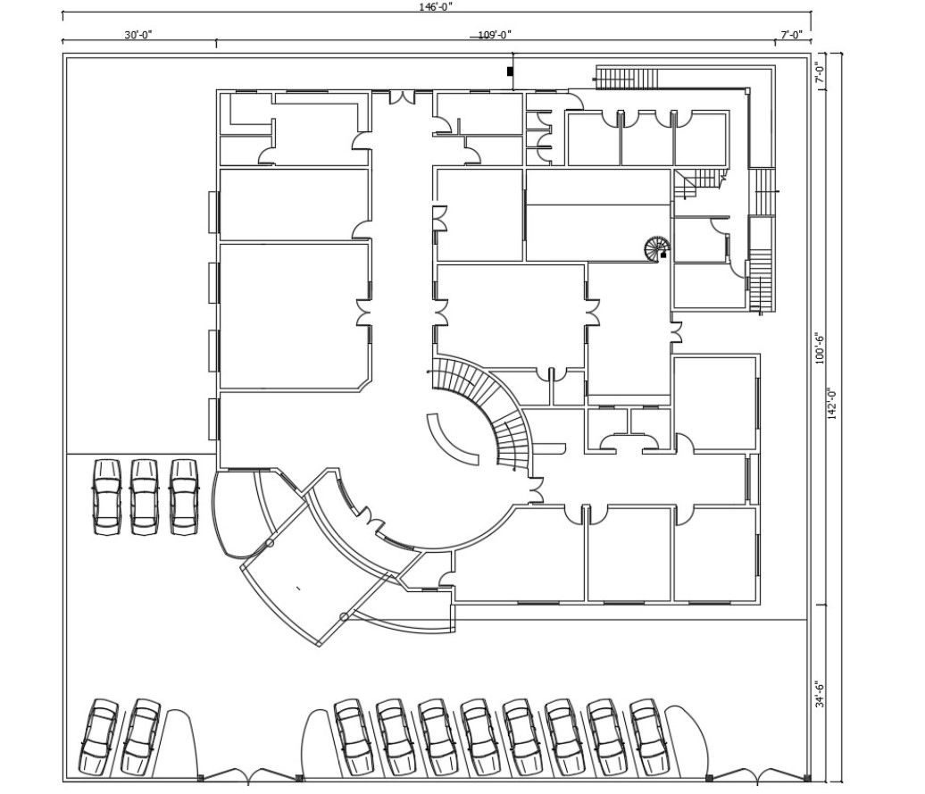 Office Building Ground Floor Plan DWG File