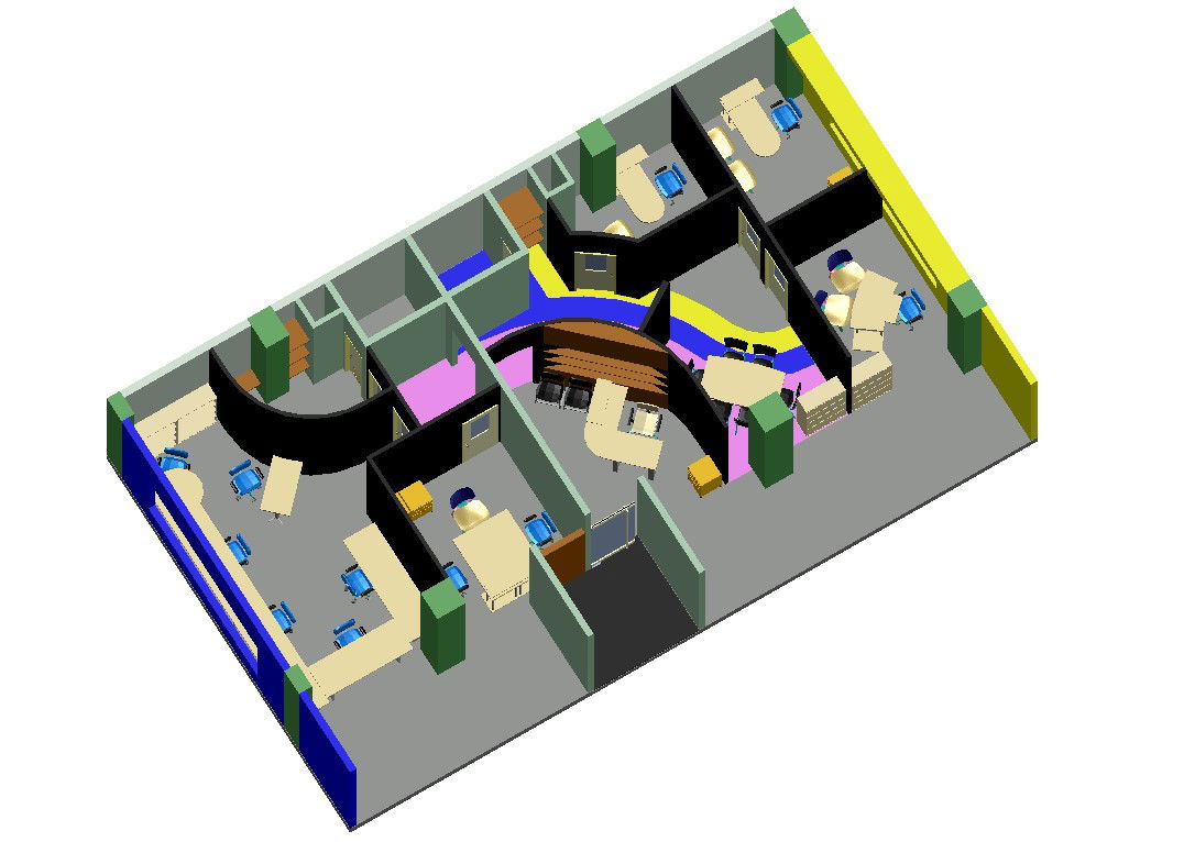 Office Furniture Layout Plan 3d Model Drawing For Dwg File