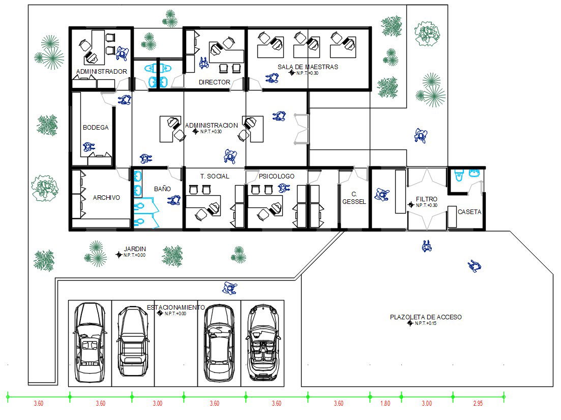 Office Furniture Layout Plan With Parking Lot DWG File