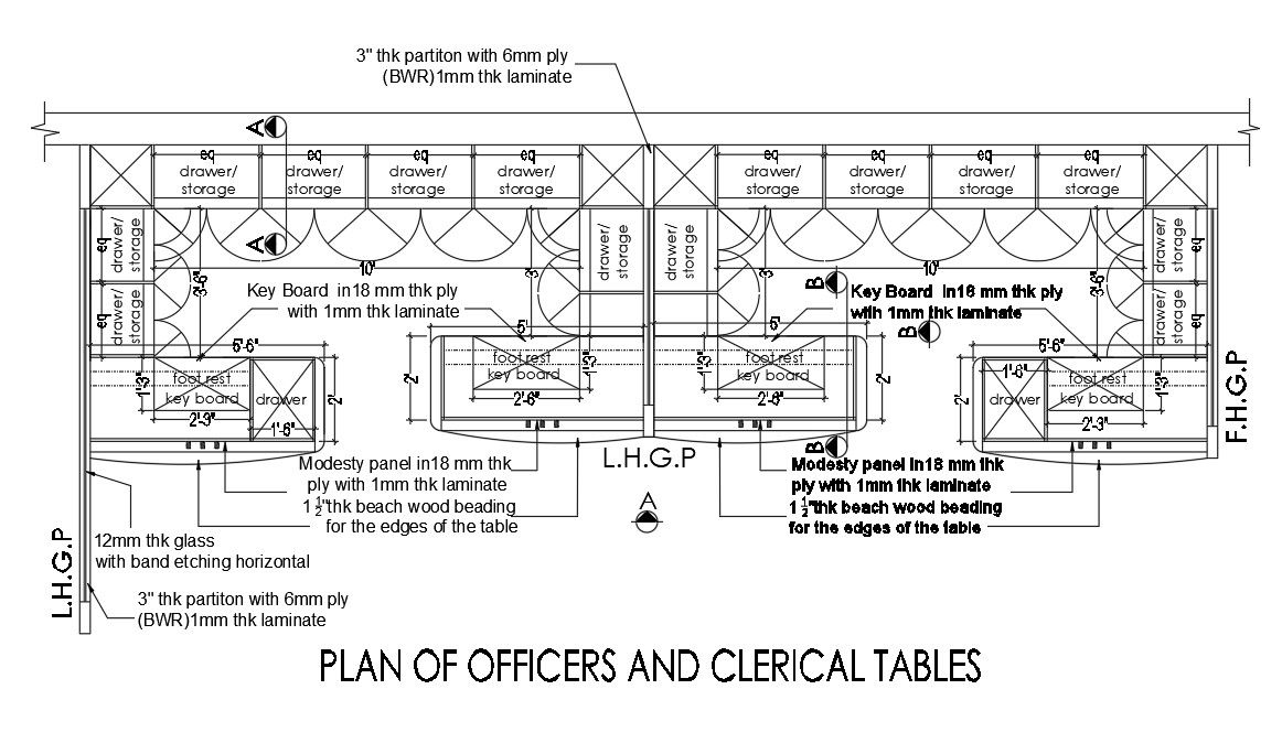 Office Furniture Table Plan AutoCAD Drawing Download DWG File