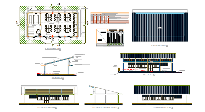 Office Plan, elevation and section detail dwg file
