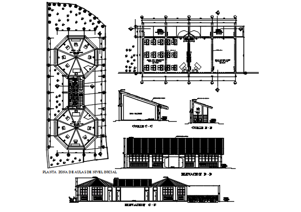 Office Plan, elevation and section detail dwg file