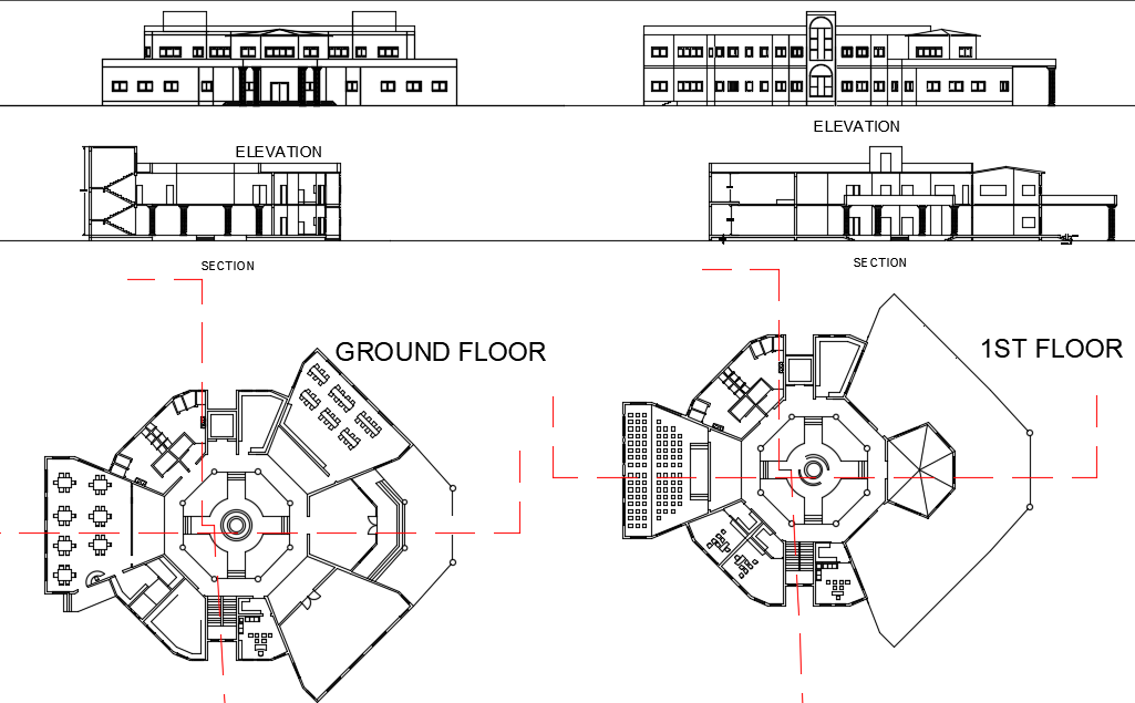 Office Plan, elevation and section working plan detail dwg file