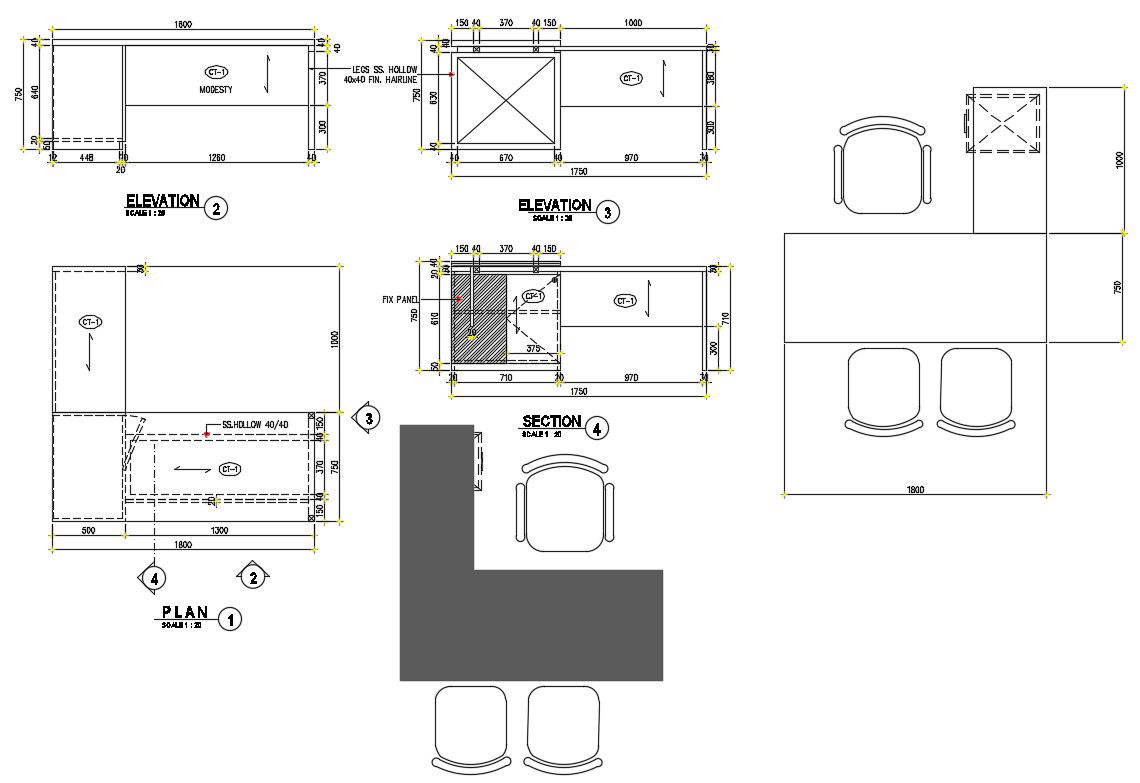 Office Table CAD Plan Drawing for Interior Design Layout