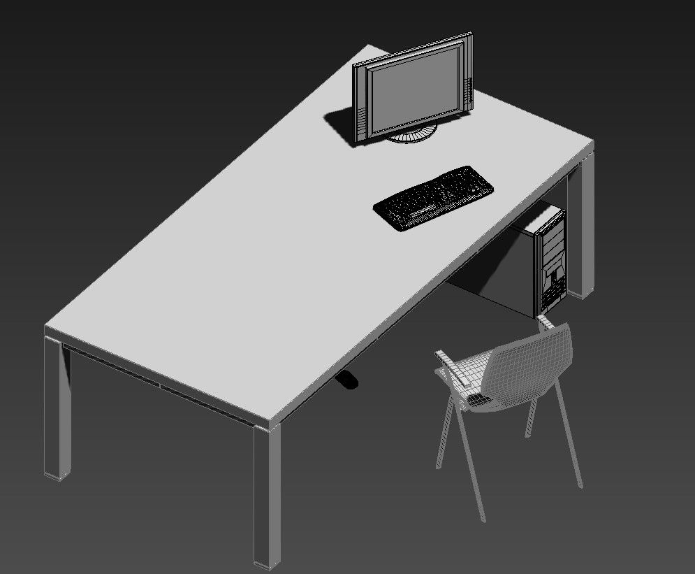 Office Table With Chair And Computer 3D MAX File Free